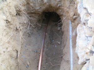 New copper pipe in the ground