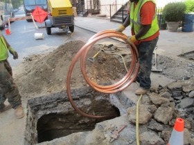 Installing new copper pipe.