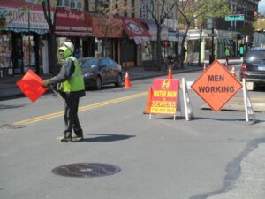 Flagman directing traffic