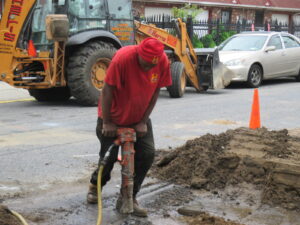 Opening roadway to check for leak