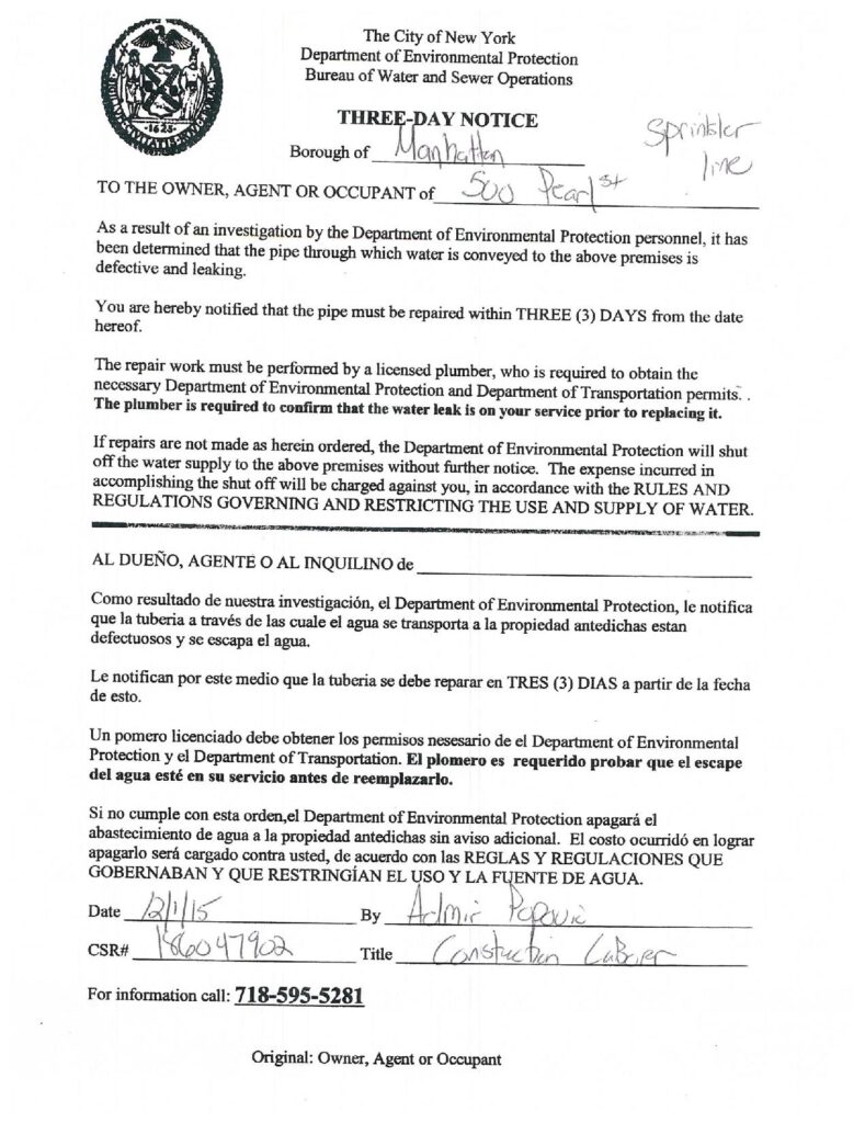 DEP 3 day notice 200 worth st 