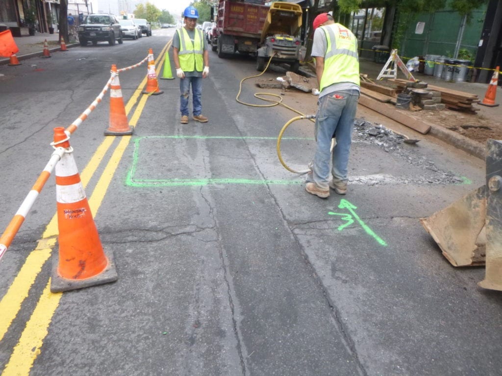 Opening roadway for sewer