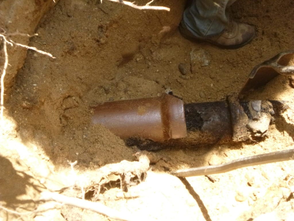 Broken clay sewer line