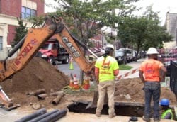 Sidewalk excavation for sewer repair