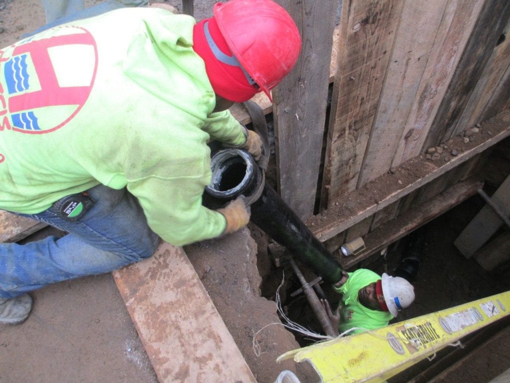 New cast iron sewer line being installed