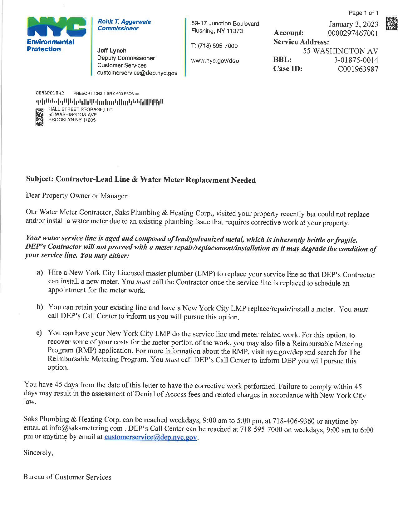 Lead WATER LINE REPLACEMENT Notice