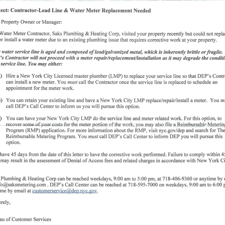 NYC DEP Lead Main Replacement Notice