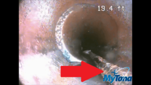 Sewer snake inside clay pipe